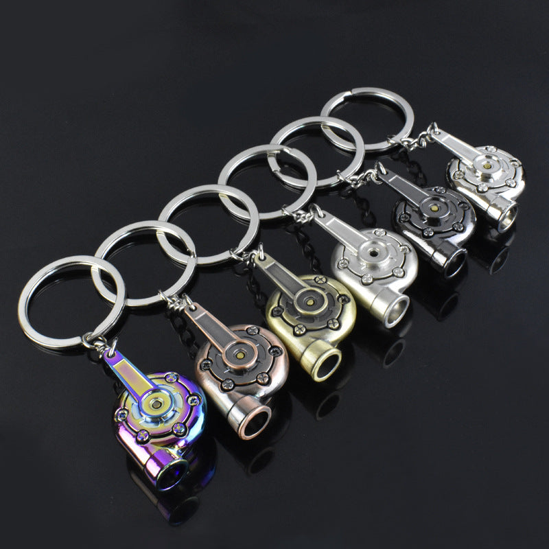 Spinning turbocharger metal keychain