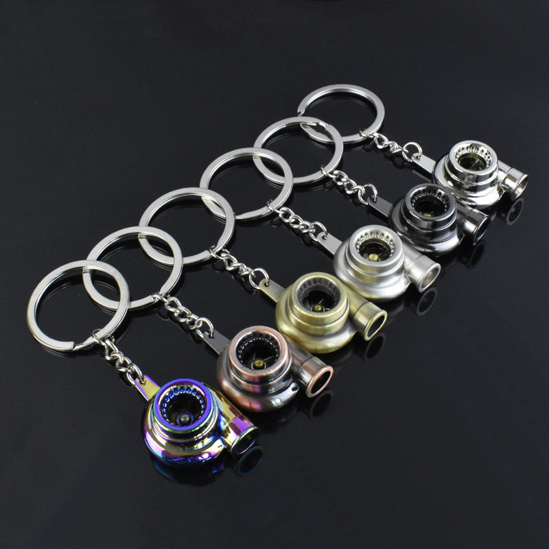 Spinning turbocharger metal keychain