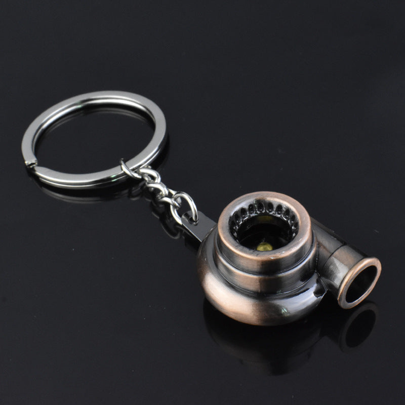 Spinning turbocharger metal keychain