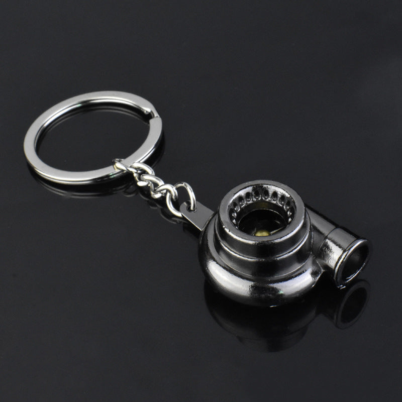 Spinning turbocharger metal keychain