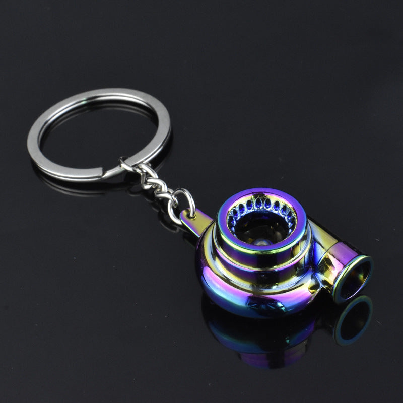 Spinning turbocharger metal keychain