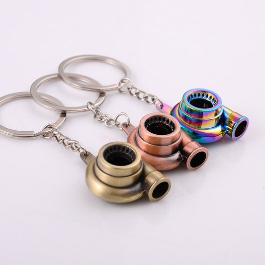 Spinning turbocharger metal keychain