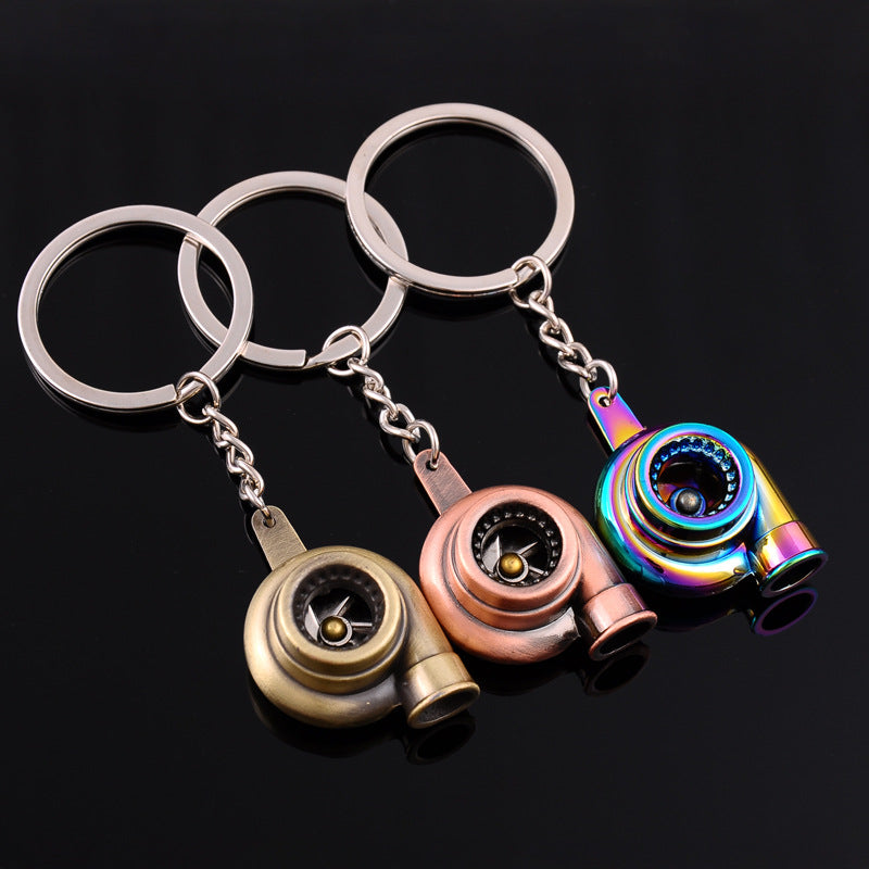 Spinning turbocharger metal keychain